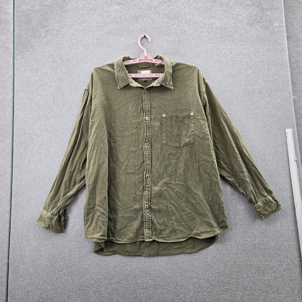 Levi Strauss Silvertab Men Button Up Shirt XL Green Twill Casual